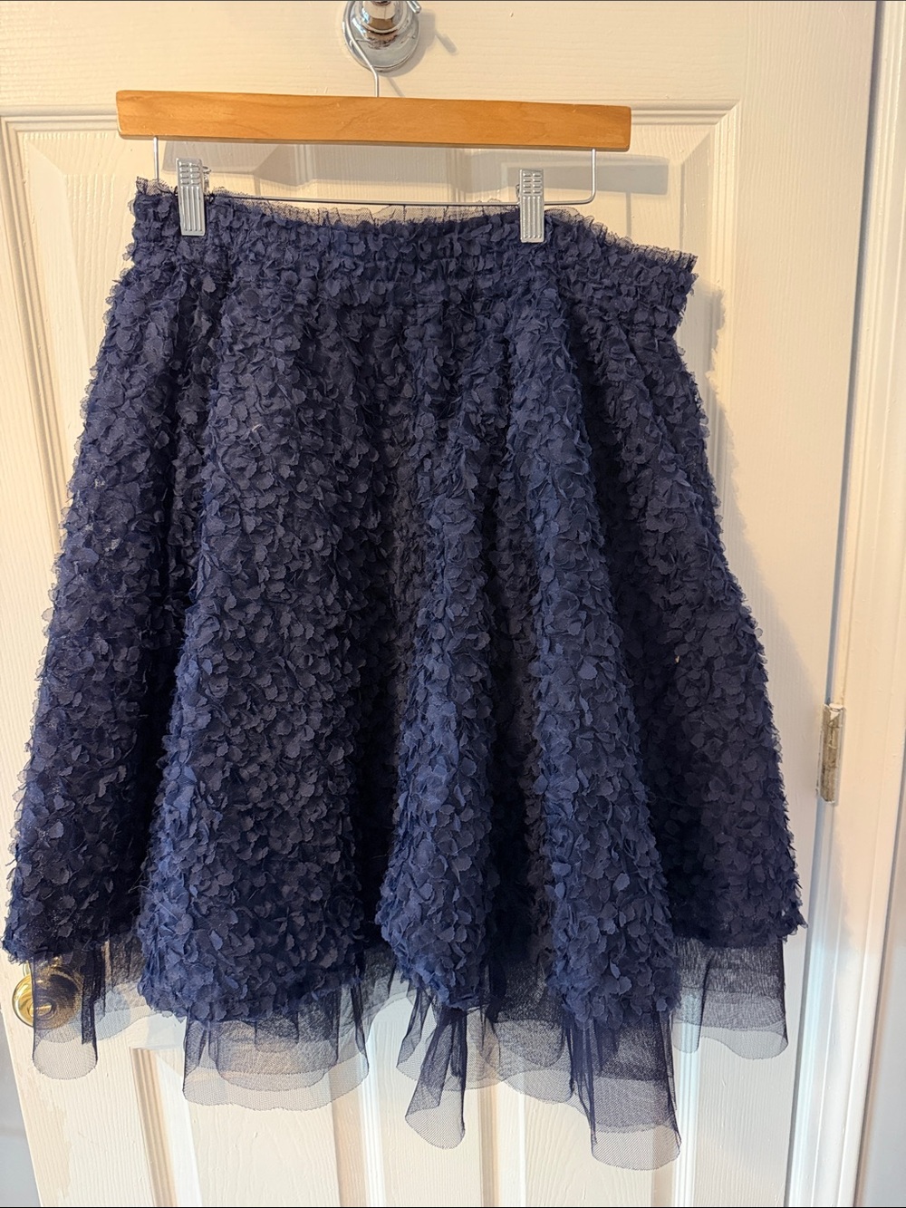 Halogen Navy Petal-Textured A-Line Skirt